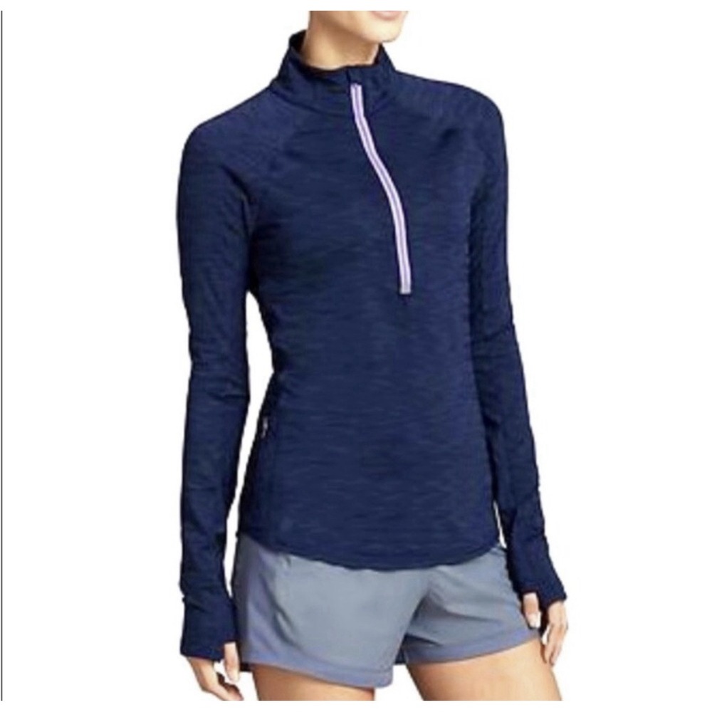 Athleta Running Wild Half Zip Dark Blue Purple Long Sleeve XL Thumbholes